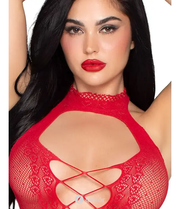 * LEG AVENUE Rode Gestipte Halter Mini Jurk van Leg Avenue