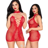 Rode Gestipte Halter Mini Jurk van Leg Avenue