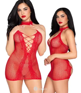 Rode Gestipte Halter Mini Jurk, LAV88065