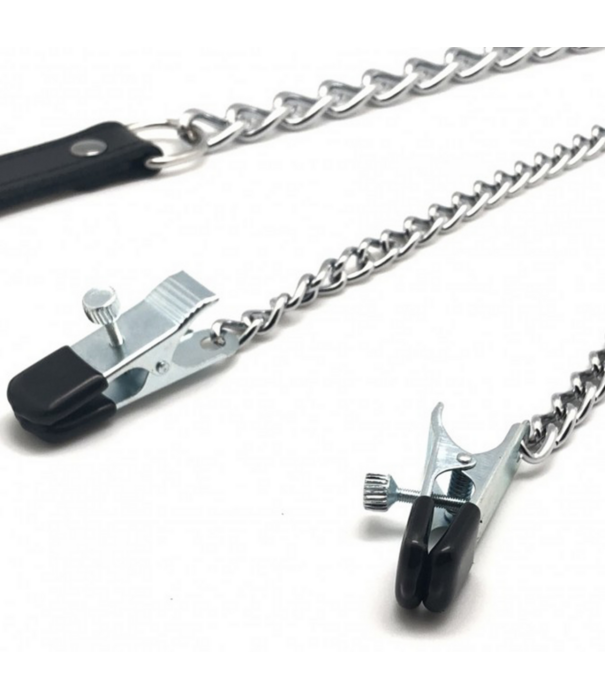 Red Leather Borstenklemmen en Leash - Zwart/Zilver