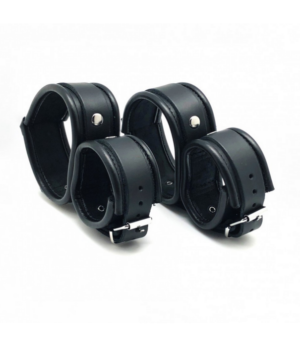 Red Leather Leren Enkel- en Handboeien - Zwart