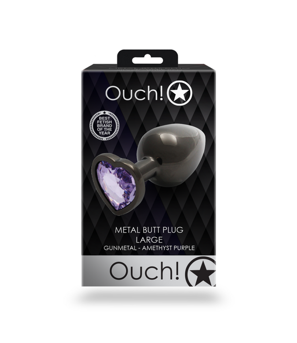 Ouch! by Shots Heart Gem Butt Plug - Large - Gunmetal/Amethyst Paars