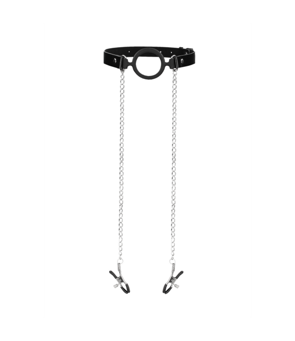 Ouch! by Shots O-Ring Ballgag met Tepelklemmen