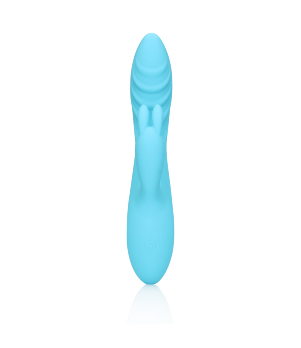 Loveline by Shots Geribbelde Ultra Zachte Siliconen Konijn Vibrator - Glaciaal Blauw