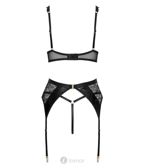* COTTELLI  Cottelli LINGERIE Lak En Kant Lingerie Set Zwart 3 Delig
