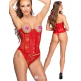 Cottelli LINGERIE Open Cup Corsage En String Set Rood