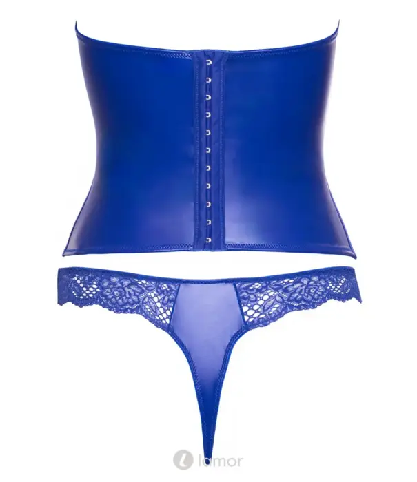 * COTTELLI  Cottelli LINGERIE Open Cup Corsage En String Set Blauw