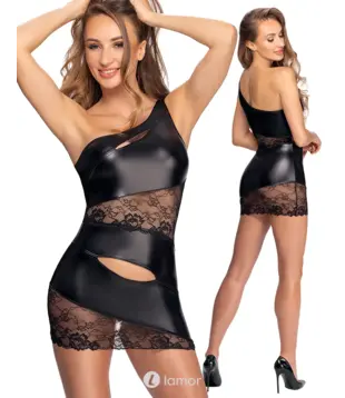 One shoulder mini jurk met kant, CC2719312