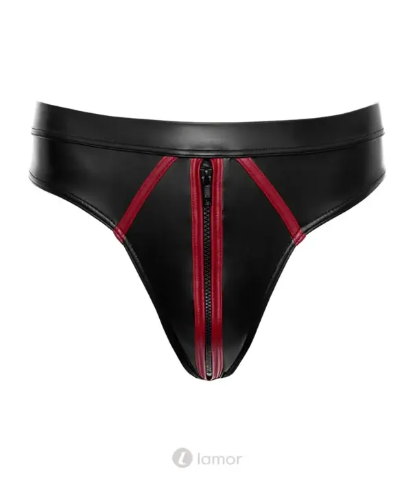 * SVENJOYMENT Svenjoyment Wetlook String Met Rits Zwart Rood