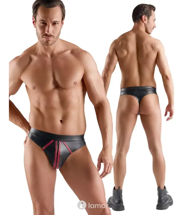 * SVENJOYMENT Svenjoyment Wetlook String Met Rits Zwart Rood