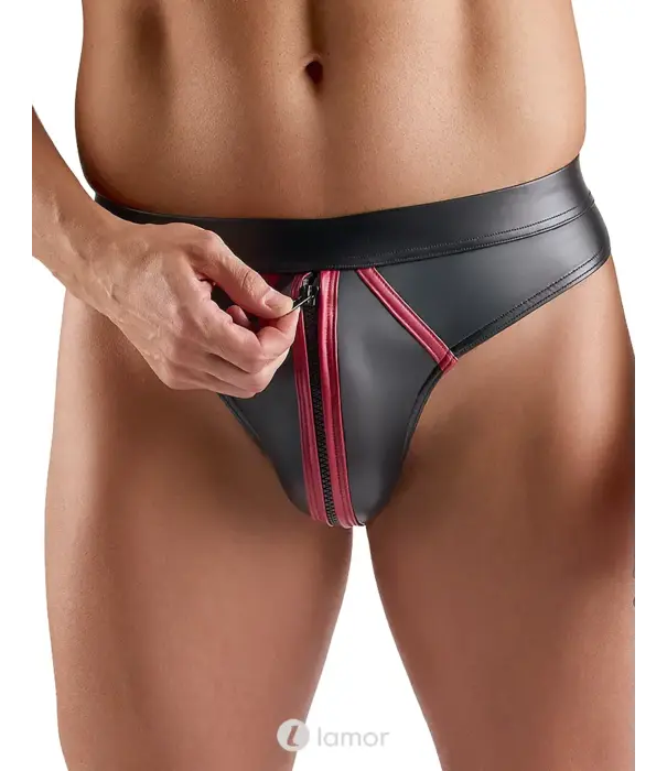 * SVENJOYMENT Svenjoyment Wetlook String Met Rits Zwart Rood