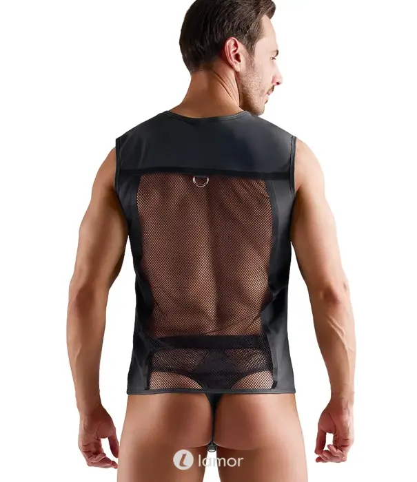 * SVENJOYMENT Svenjoyment Net Shirt Met Wetlook En Rits Zwart