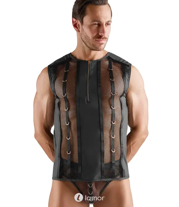 * SVENJOYMENT Svenjoyment Net Shirt Met Wetlook En Rits Zwart