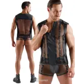 Svenjoyment Net Shirt Met Wetlook En Rits Zwart