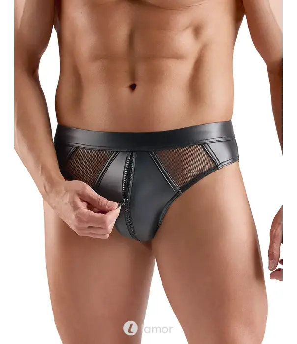 * SVENJOYMENT Svenjoyment Wetlook Slip Met Rits En Net Zwart