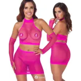 Cottelli Fantasie Roze Net Set Met Top En Minirok