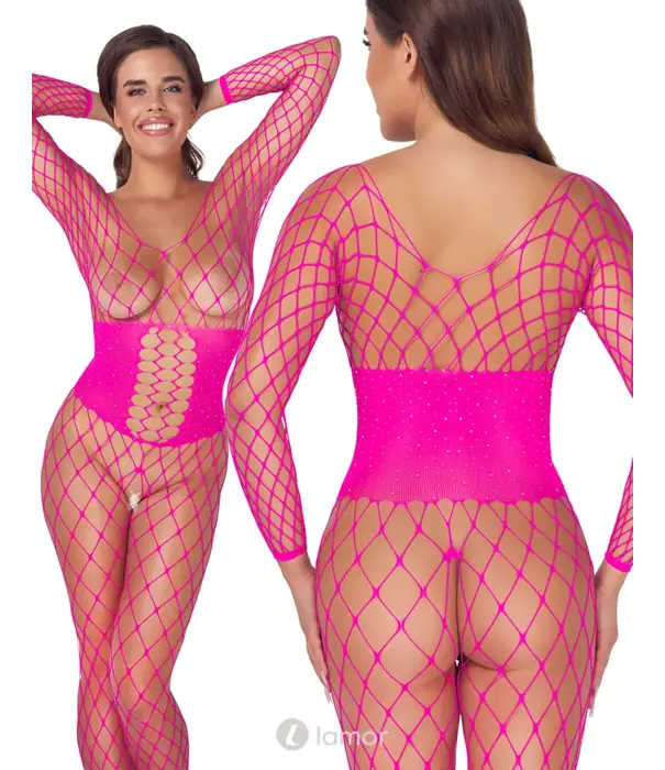 * COTTELLI  Cottelli Fantasie Roze Net Bodystocking Met Strass