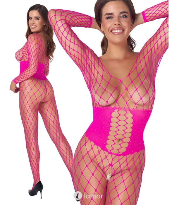 * COTTELLI  Cottelli Fantasie Roze Net Bodystocking Met Strass