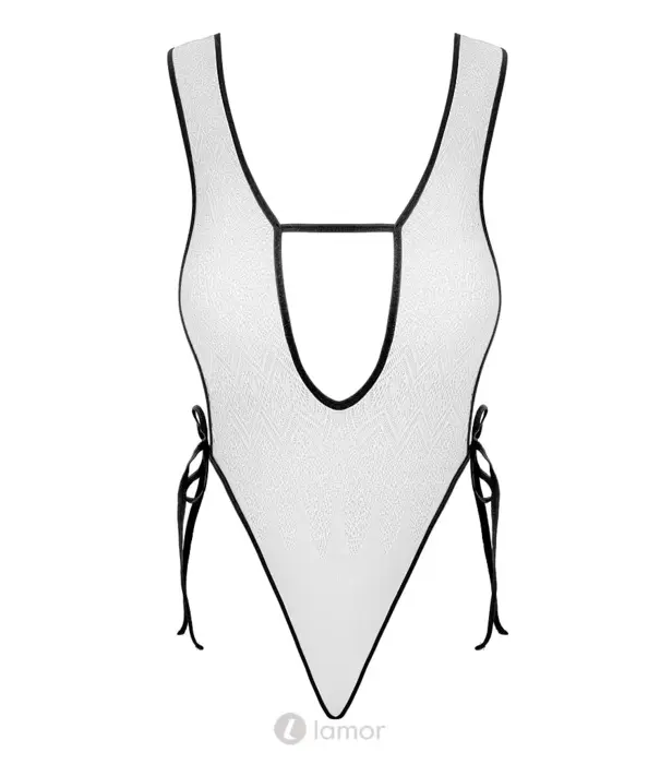 * COTTELLI  Cottelli Fantasie Ombre Body Wit Zwart Met Open Zijkant