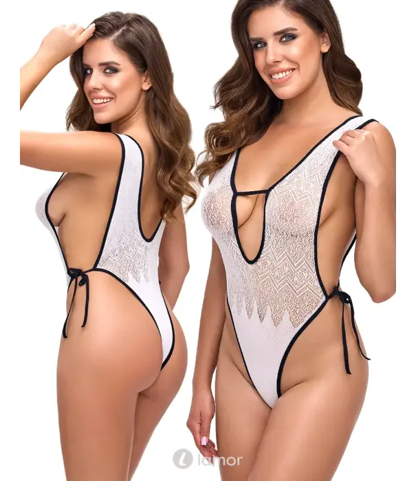 * COTTELLI  Cottelli Fantasie Ombre Body Wit Zwart Met Open Zijkant