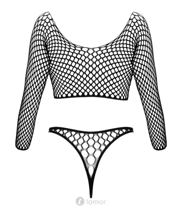 * COTTELLI  Cottelli Fantasie Net Body Lange Mouwen Met Ringen Zwart