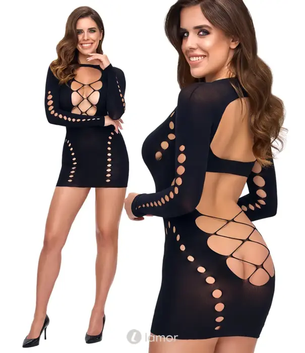 * COTTELLI  Cottelli Fantasie Cut Out Mini Jurk Lange Mouwen Zwart