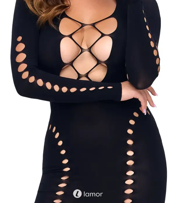 * COTTELLI  Cottelli Fantasie Cut Out Mini Jurk Lange Mouwen Zwart