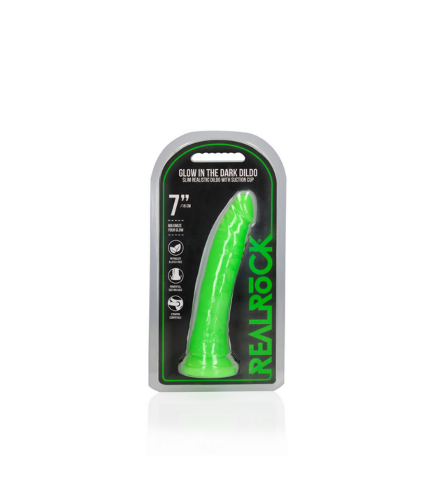 RealRock by Shots Slank Realistisch Dildo met Zuignap - Glow in the Dark - 7'' / 18 cm