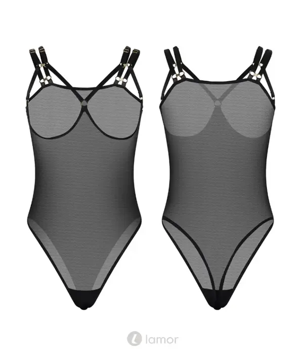 * Kinky Diva Kinky Diva Piquant Cupless Mesh Body Zwart Goud O/S