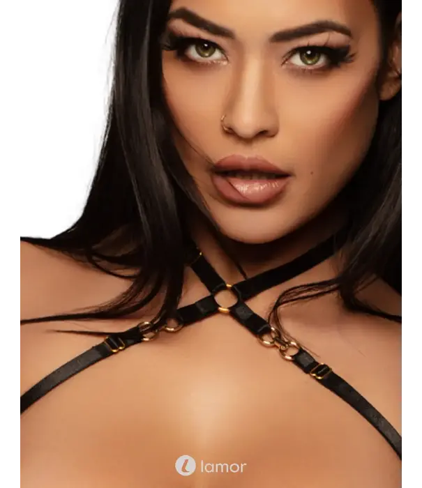 * Kinky Diva Kinky Diva Coquette Cupless Crotchless Mesh Body Zwart Goud O/S