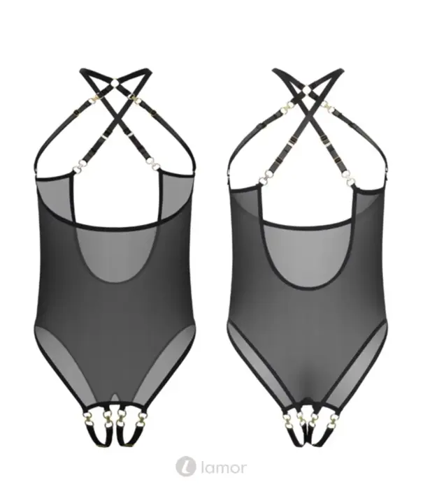 * Kinky Diva Kinky Diva Coquette Cupless Crotchless Mesh Body Zwart Goud O/S