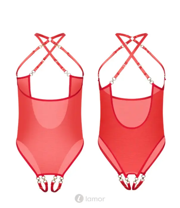 * Kinky Diva Kinky Diva Coquette Cupless Crotchless Mesh Body Rood Goud O/S