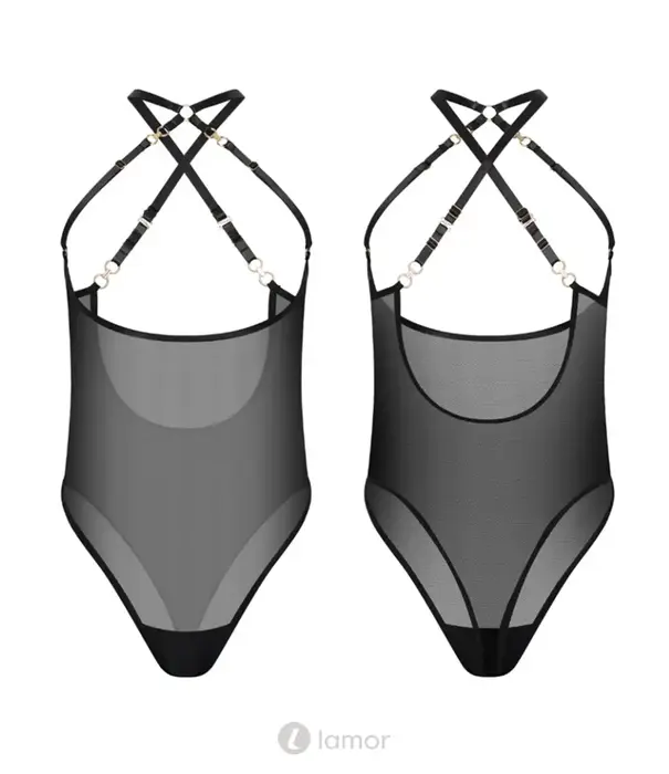 * Kinky Diva Kinky Diva Coquette Cupless Mesh Body Zwart Goud O/S