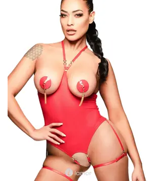 Rode Cupless Mesh Body met dijbanden ,KD70839