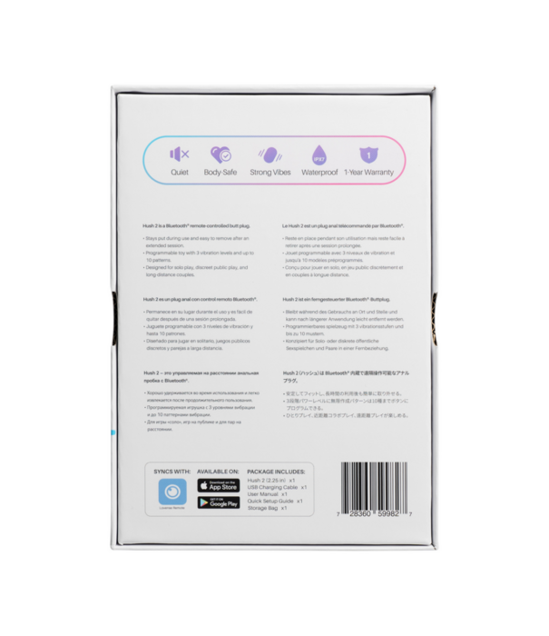 Lovense Hush 2 - App-bestuurde Vibrerende Anale Plug - 2,25 / 5,7 cm - Zwart