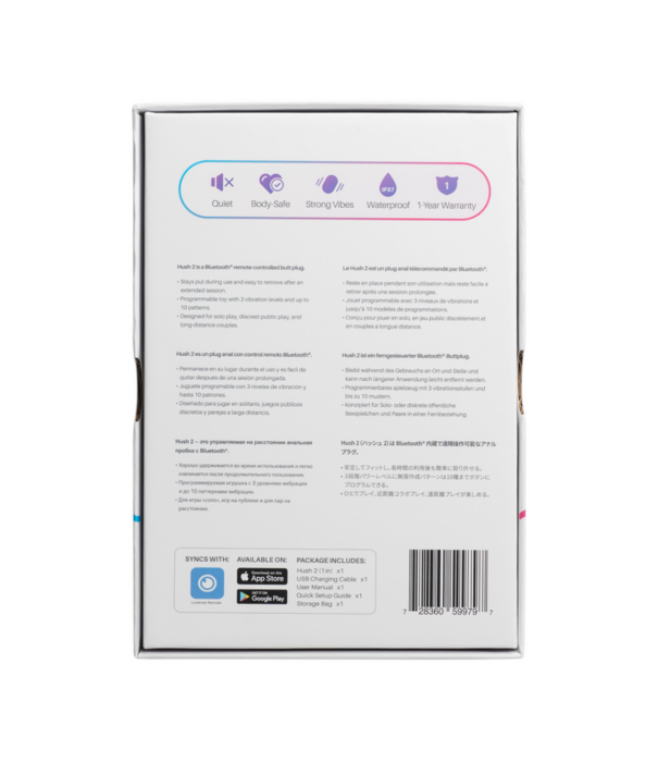 Lovense Hush 2 - App-bestuurde Vibrerende Buttplug - 1 / 2,5 cm - Zwart