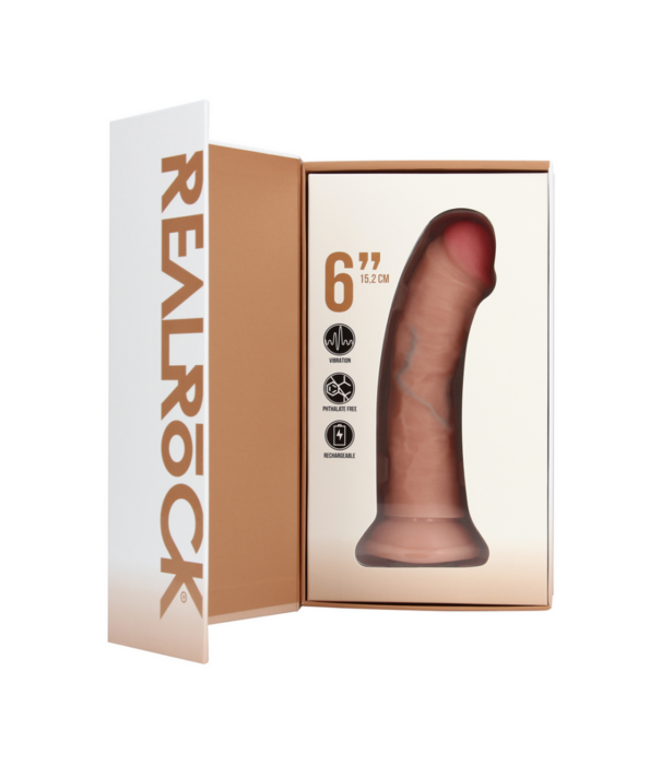 RealRock by Shots Vibrerende Regelmatige Gebogen Dildo - 6 / 15,5 cm - Vlees