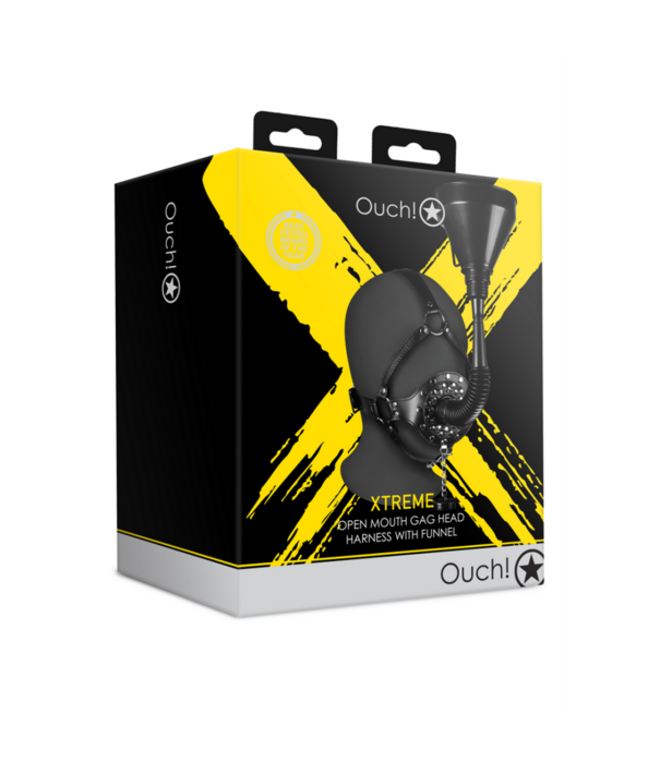 Ouch! by Shots Open Mouth Gag Hoofdband met Trechter - Zwart