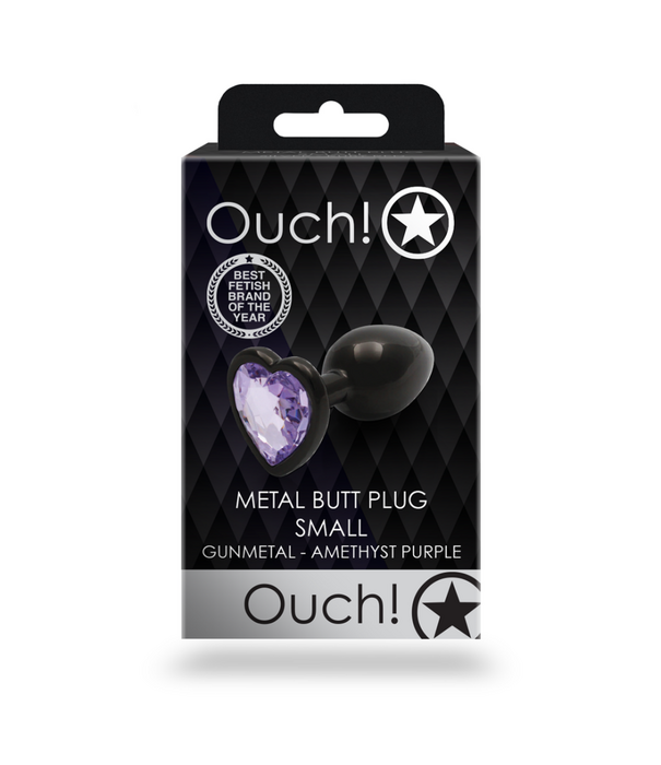 Ouch! by Shots Heart Gem Butt Plug - Klein - Gunmetal/Amethyst Paars