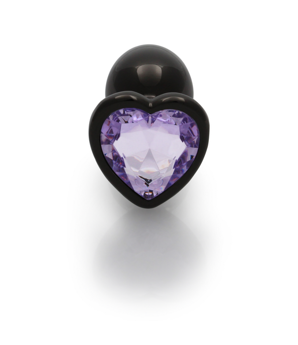 Ouch! by Shots Heart Gem Butt Plug - Klein - Gunmetal/Amethyst Paars