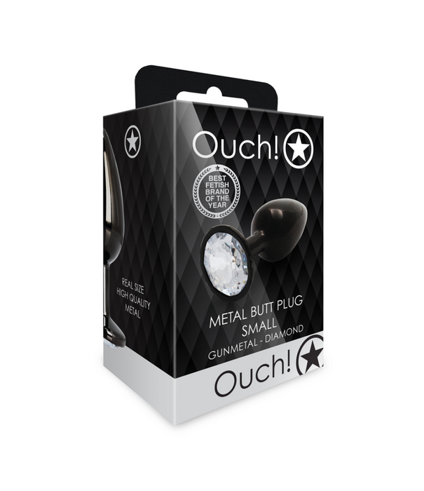 Ouch! by Shots Ronde Gem Butt Plug - Klein - Gunmetal/Diamant