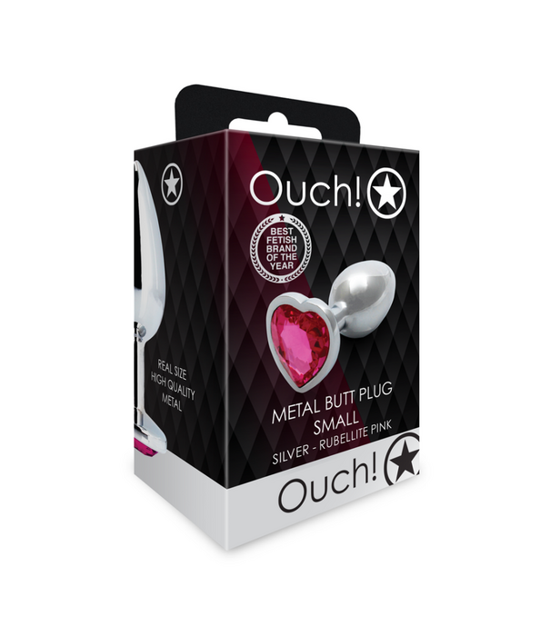 Ouch! by Shots Hartje Gem Buttplug - Klein - Zilver/Rubelliet Roze