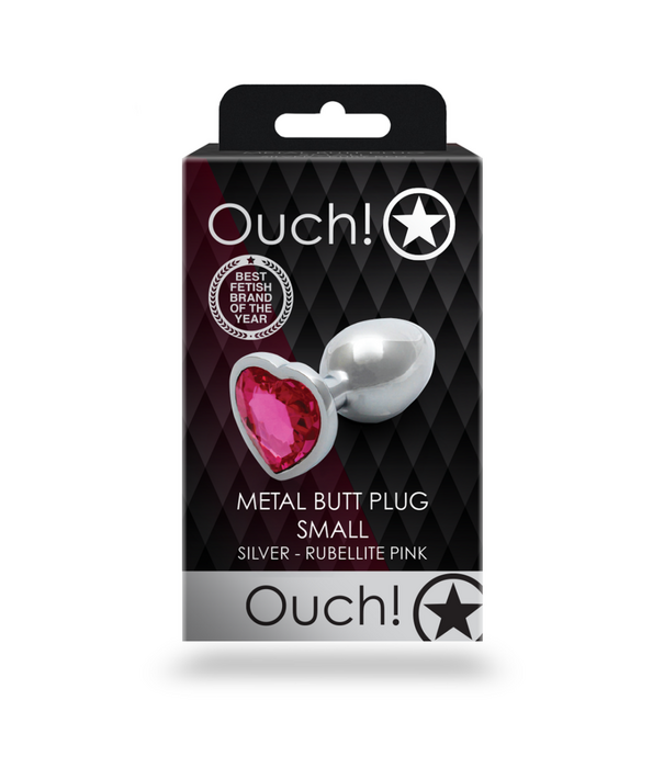 Ouch! by Shots Hartje Gem Buttplug - Klein - Zilver/Rubelliet Roze