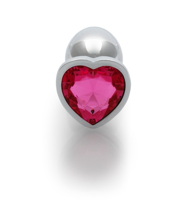 Ouch! by Shots Hartje Gem Buttplug - Klein - Zilver/Rubelliet Roze