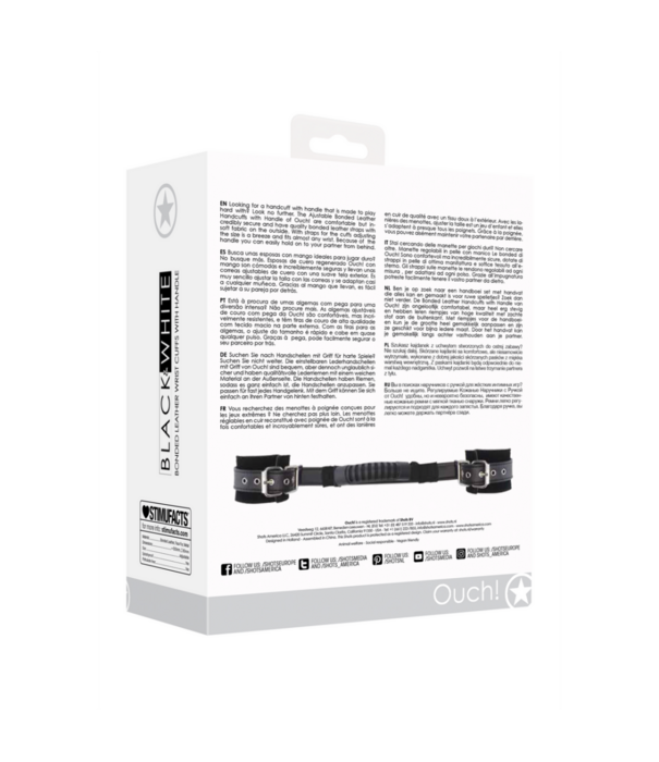 Ouch! by Shots Geverbonden Lederen Handboeien met Handvat