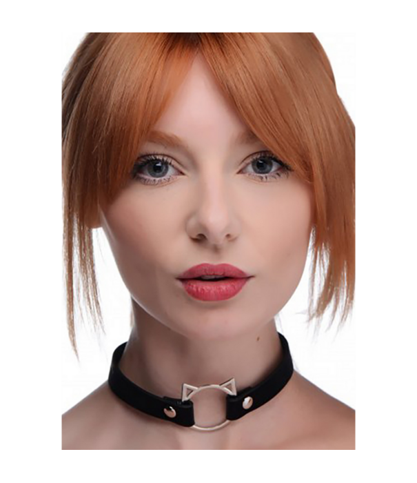 Kinky Kitty Ring Slim Choker - PU Leer - Zwart