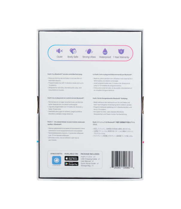 Lovense Hush 2 - App-bestuurde Vibrerende Buttplug - 1,5 / 3,8 cm - Zwart