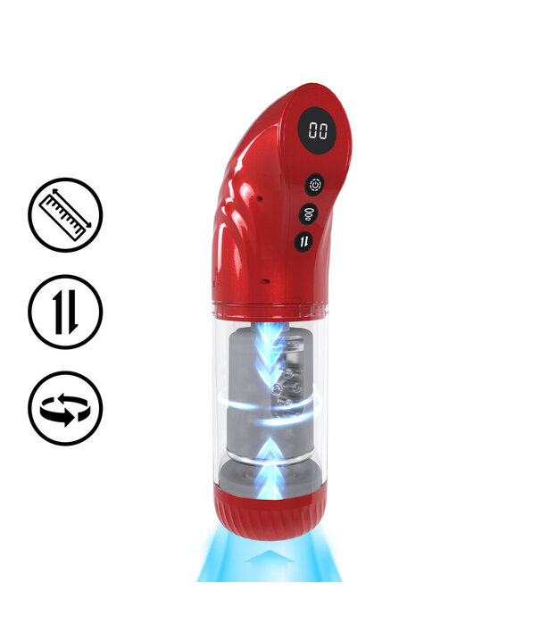 Pumped by Shots StrokeMate - Suction Rotation and Thrusting Masturbator Pump - Metallic Red
