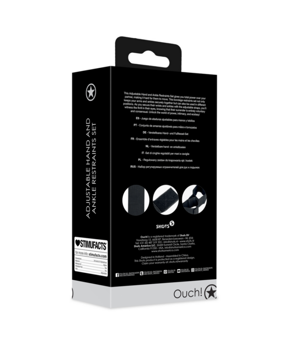 Ouch! by Shots Verstelbare Hand- en Enkelboeien Set - Zwart