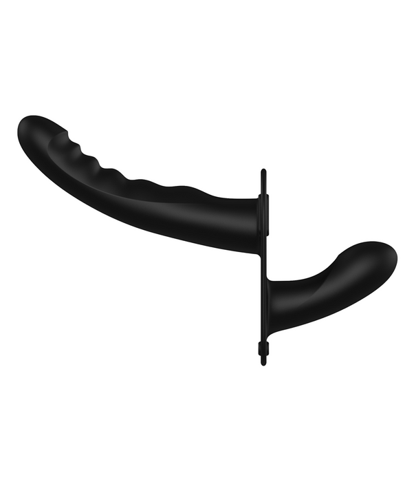Ouch! by Shots Dual Vibrating - Oplaadbaar - 10 Snelheden Silicone Ribbed Strap-On - Verstelbaar - Zwart